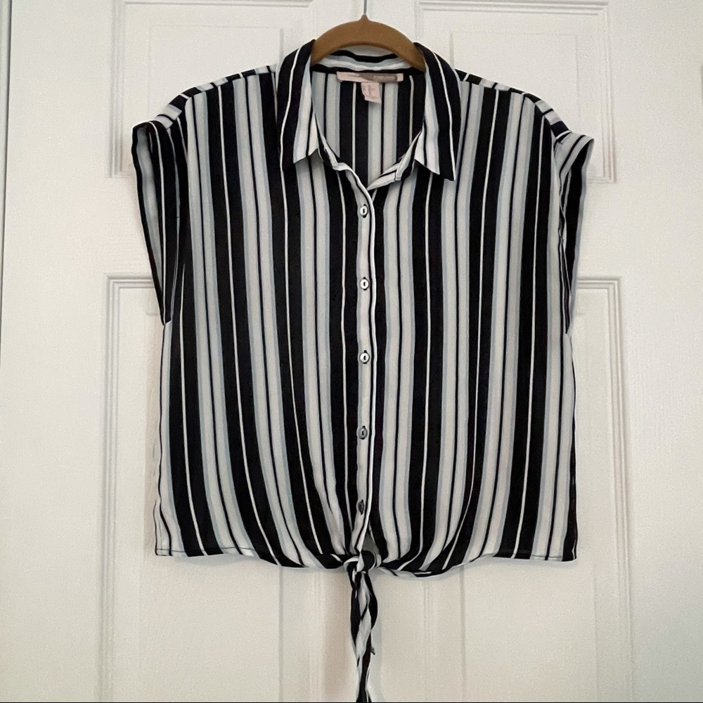 Blue/ white striped button up blouse